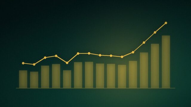 Ilustrim abstrakt: kolona dhe vijë grafiku në tone jeshile e ari