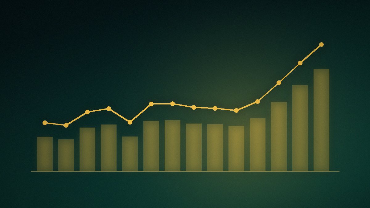 Ilustrim abstrakt: kolona dhe vijë grafiku në tone jeshile e ari