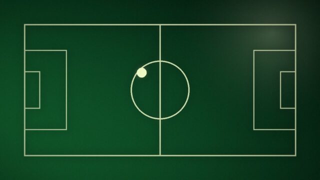 Ilustrim abstrakt: fushë futbolli e parë nga lart
