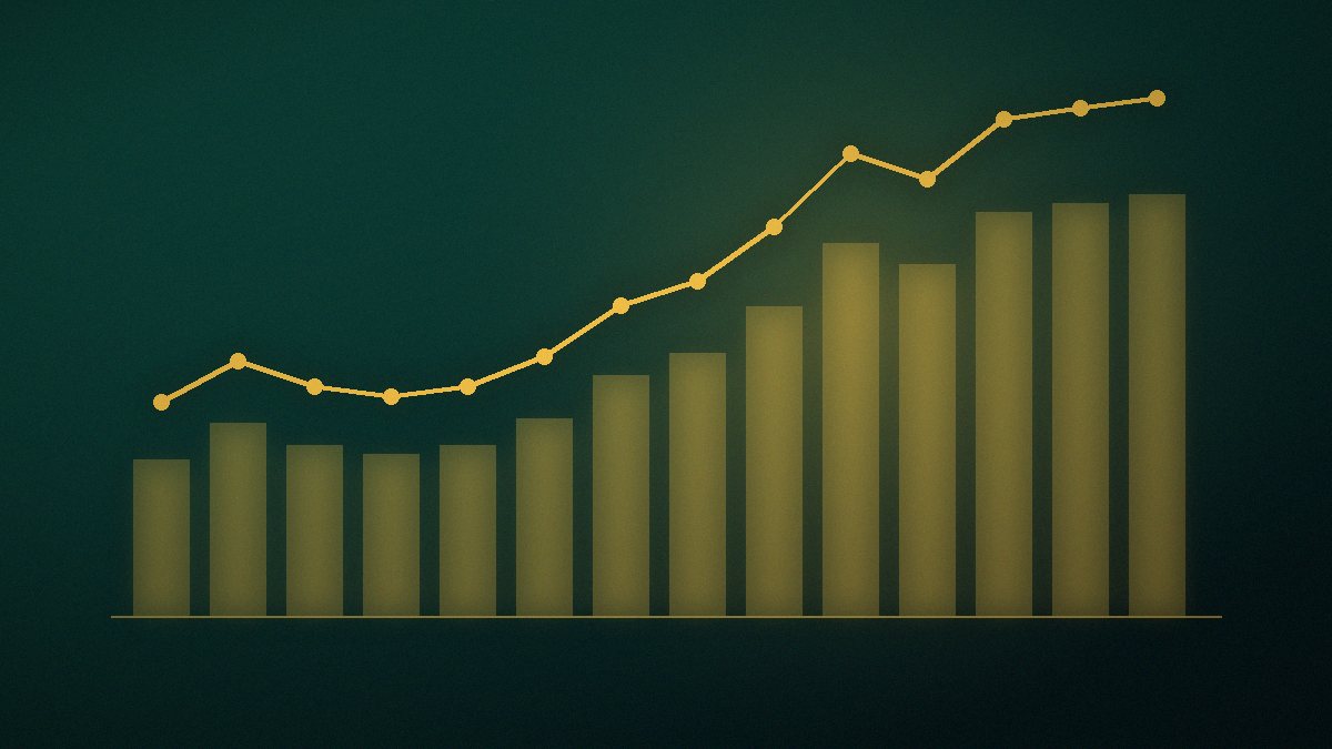 Ilustrim abstrakt: kolona dhe vijë grafiku në tone jeshile e ari