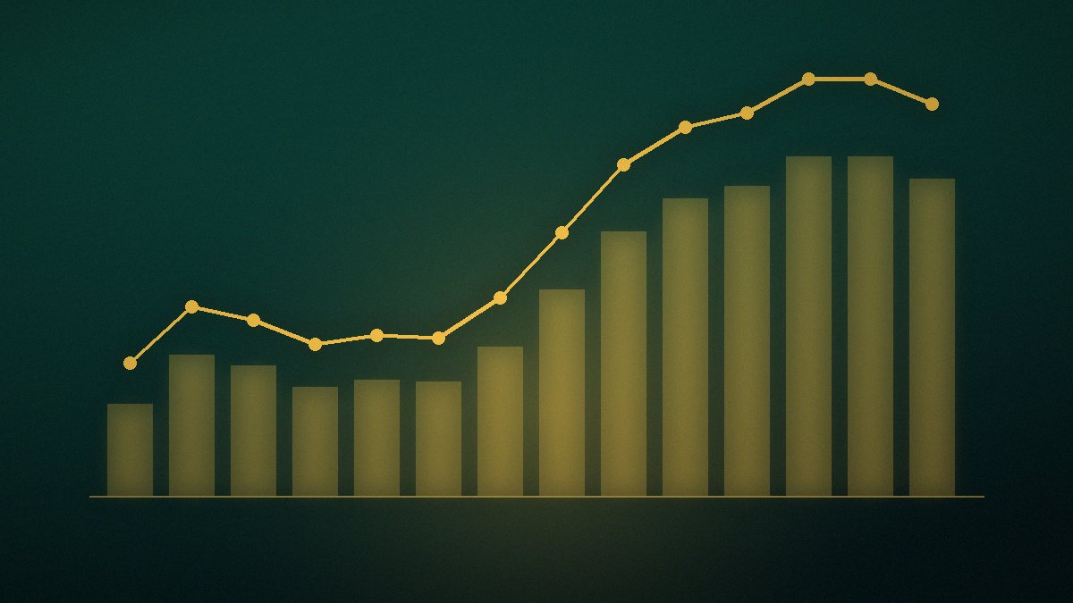 Ilustrim abstrakt: kolona dhe vijë grafiku në tone jeshile e ari