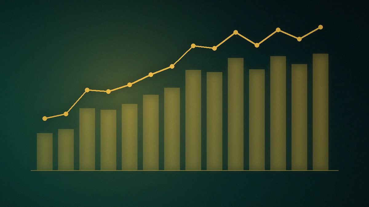 Ilustrim abstrakt: kolona dhe vijë grafiku në tone jeshile e ari