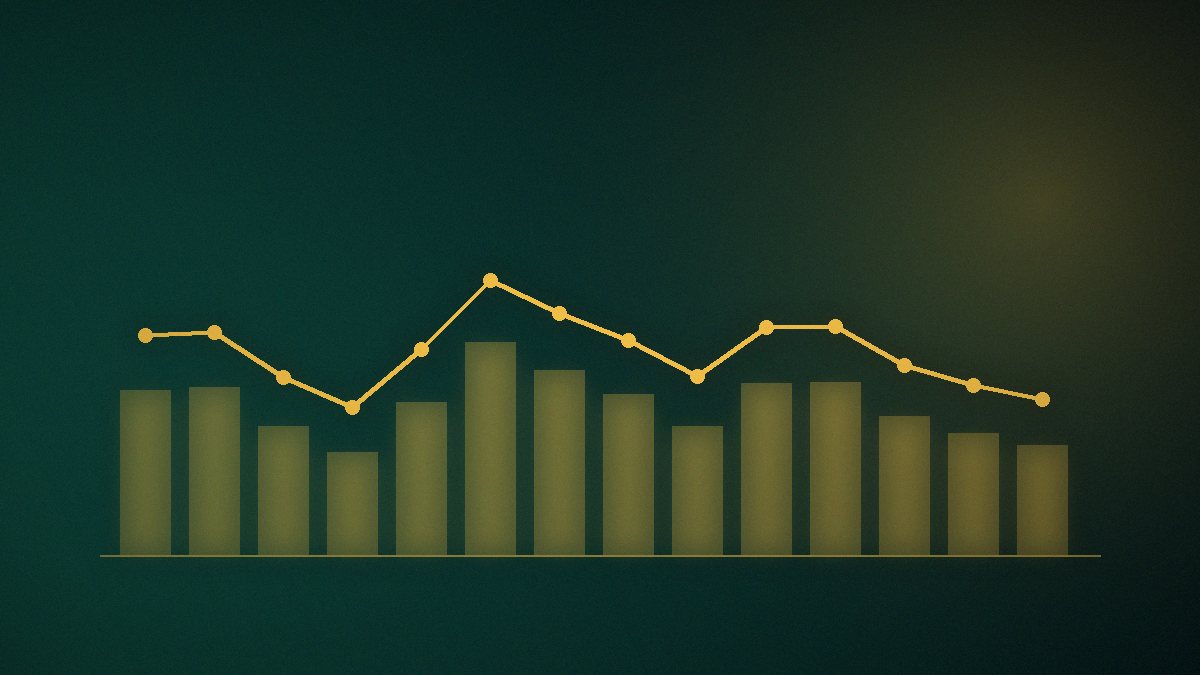 Ilustrim abstrakt: kolona dhe vijë grafiku në tone jeshile e ari