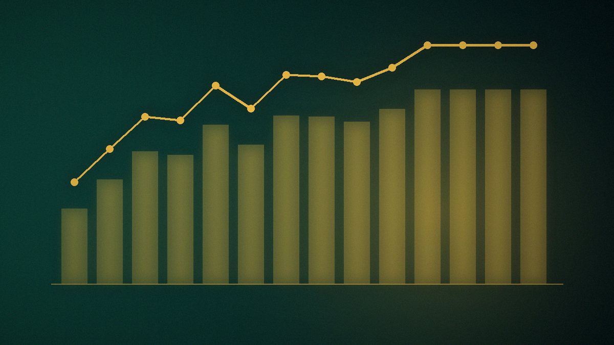 Ilustrim abstrakt: kolona dhe vijë grafiku në tone jeshile e ari