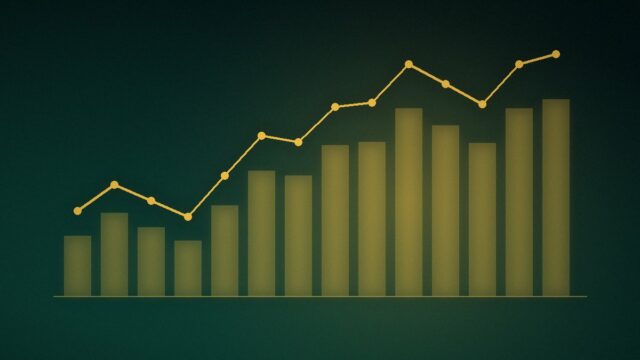 Ilustrim abstrakt: kolona dhe vijë grafiku në tone jeshile e ari
