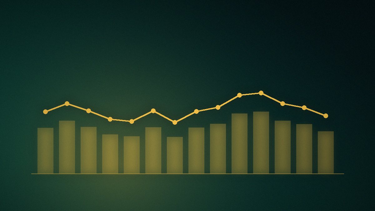 Ilustrim abstrakt: kolona dhe vijë grafiku në tone jeshile e ari